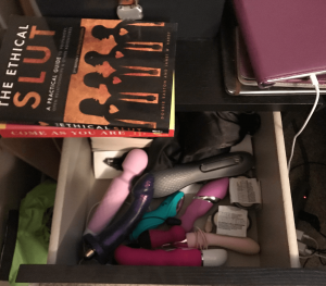 Collection of toys in Kayla's nightstand drawer